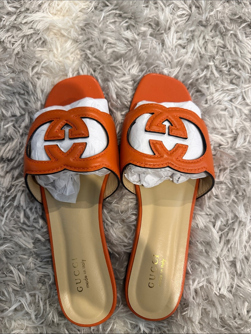 Gucci Orange Leather GG Slide Sandals (1) - Picture 2 of 6